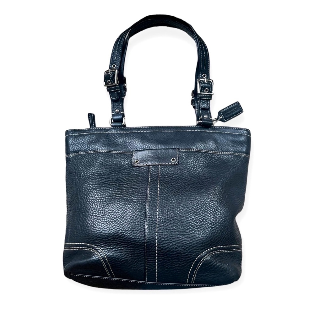 Coach Hamilton Black Pebbled Leather Silver Hardware Double Strap Shoulder Bag